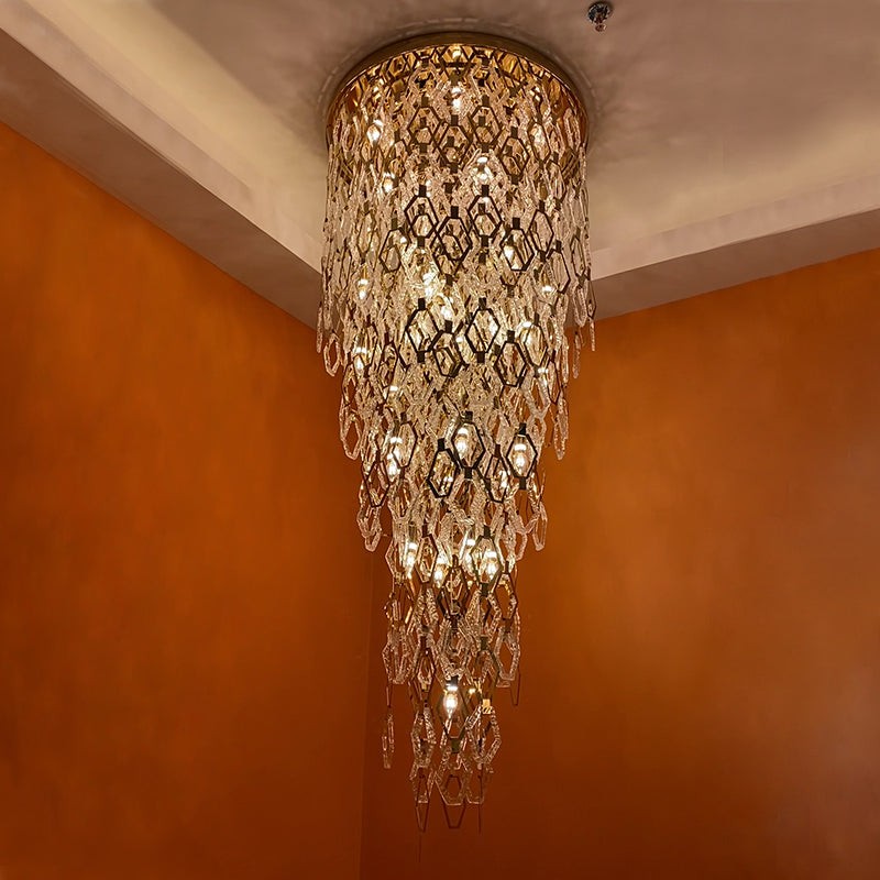 Tiered Hexagonal Crystal and Metal Flush Mount