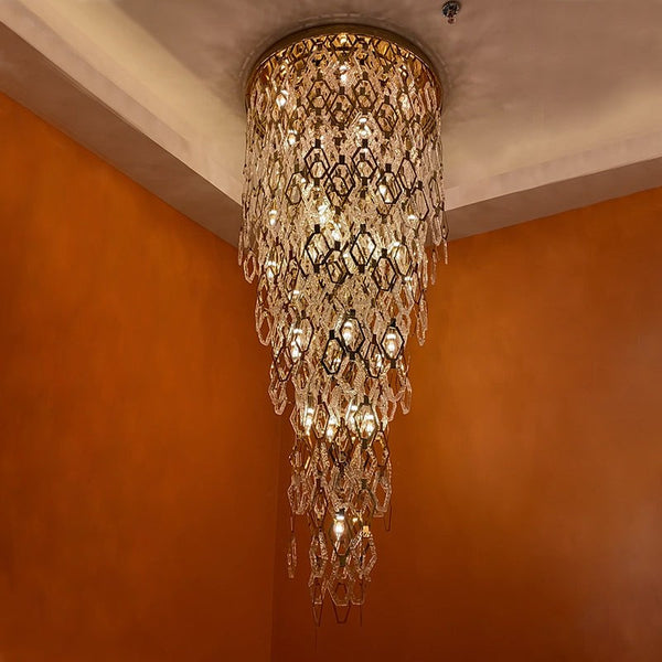 Tiered Hexagonal Crystal and Metal Flush Mount