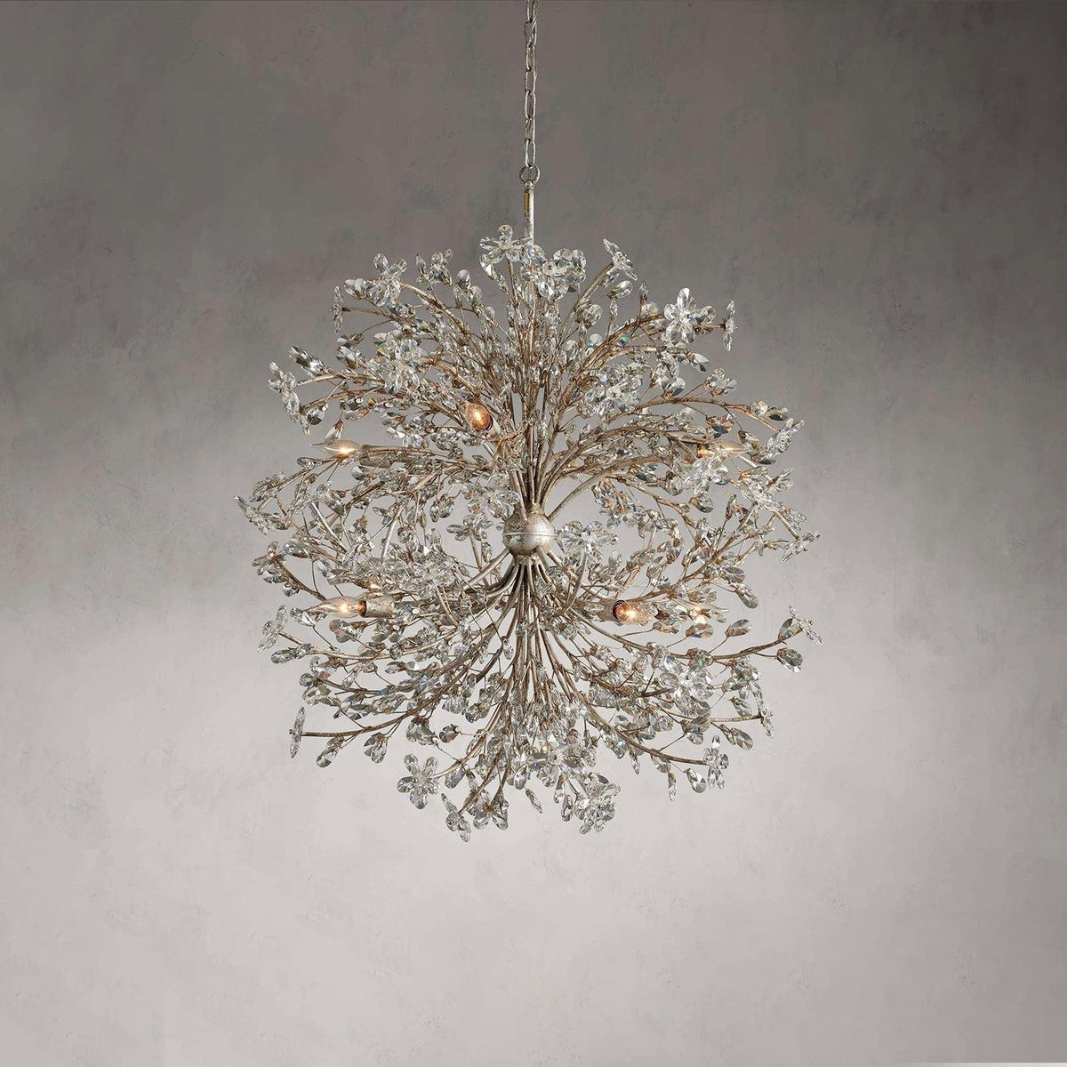 Tiered Iron Branch Chandelier with Crystal Blossoms