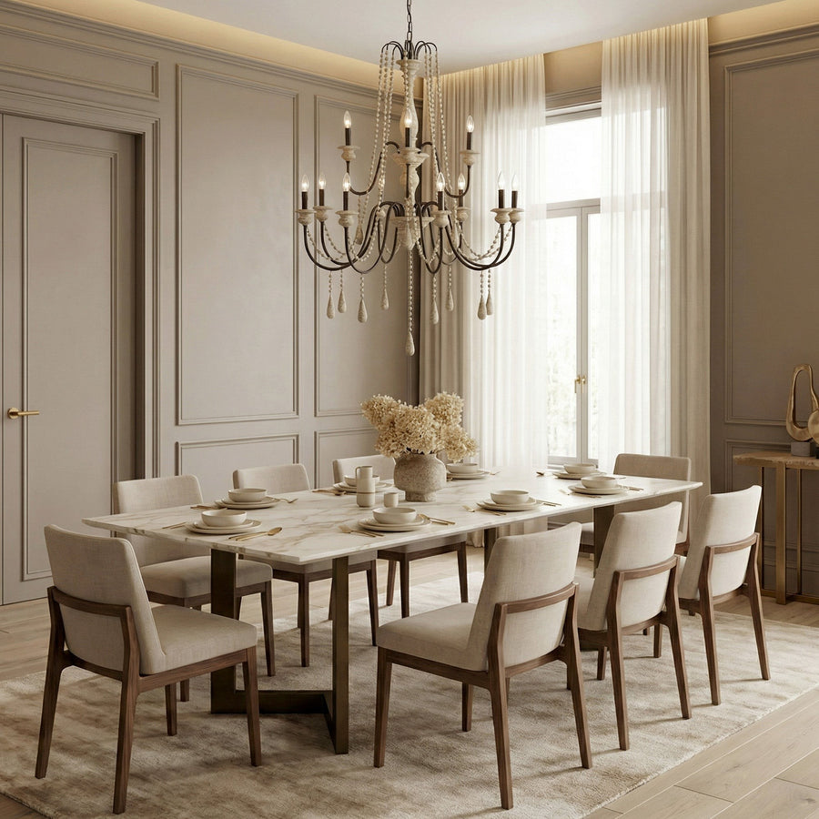 Tiered Iron Chandelier with Painted Wood Beads
