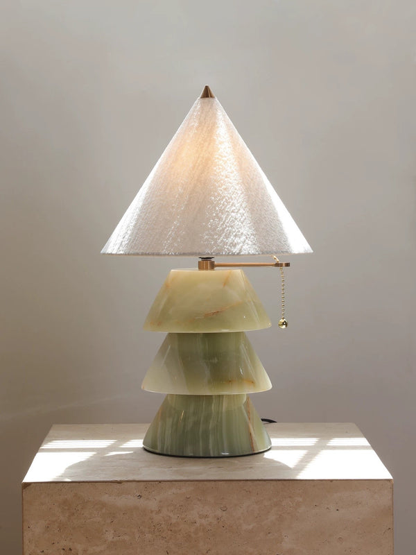 Tiered Jade Green Glass Table Lamp