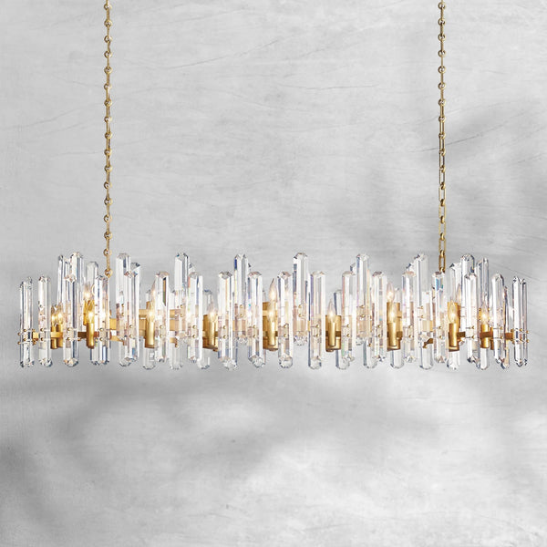 Tiered Linear Brass and Faceted Crystal Chandelier