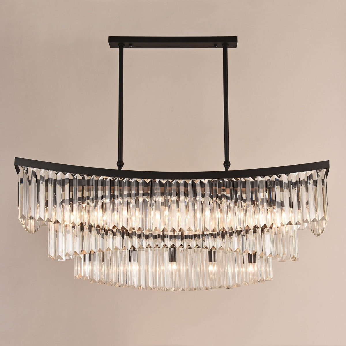 Tiered Linear Crystal and Matte Black Chandelier
