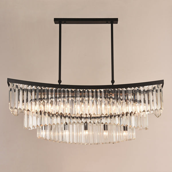 Tiered Linear Crystal and Matte Black Chandelier