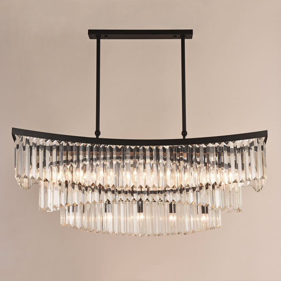 Tiered Linear Crystal and Matte Black Chandelier