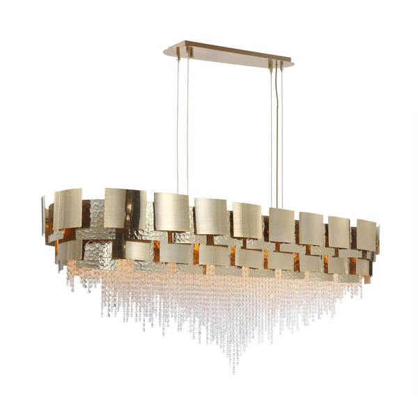 Tiered Linear Crystal Bead and Brass Chandelier