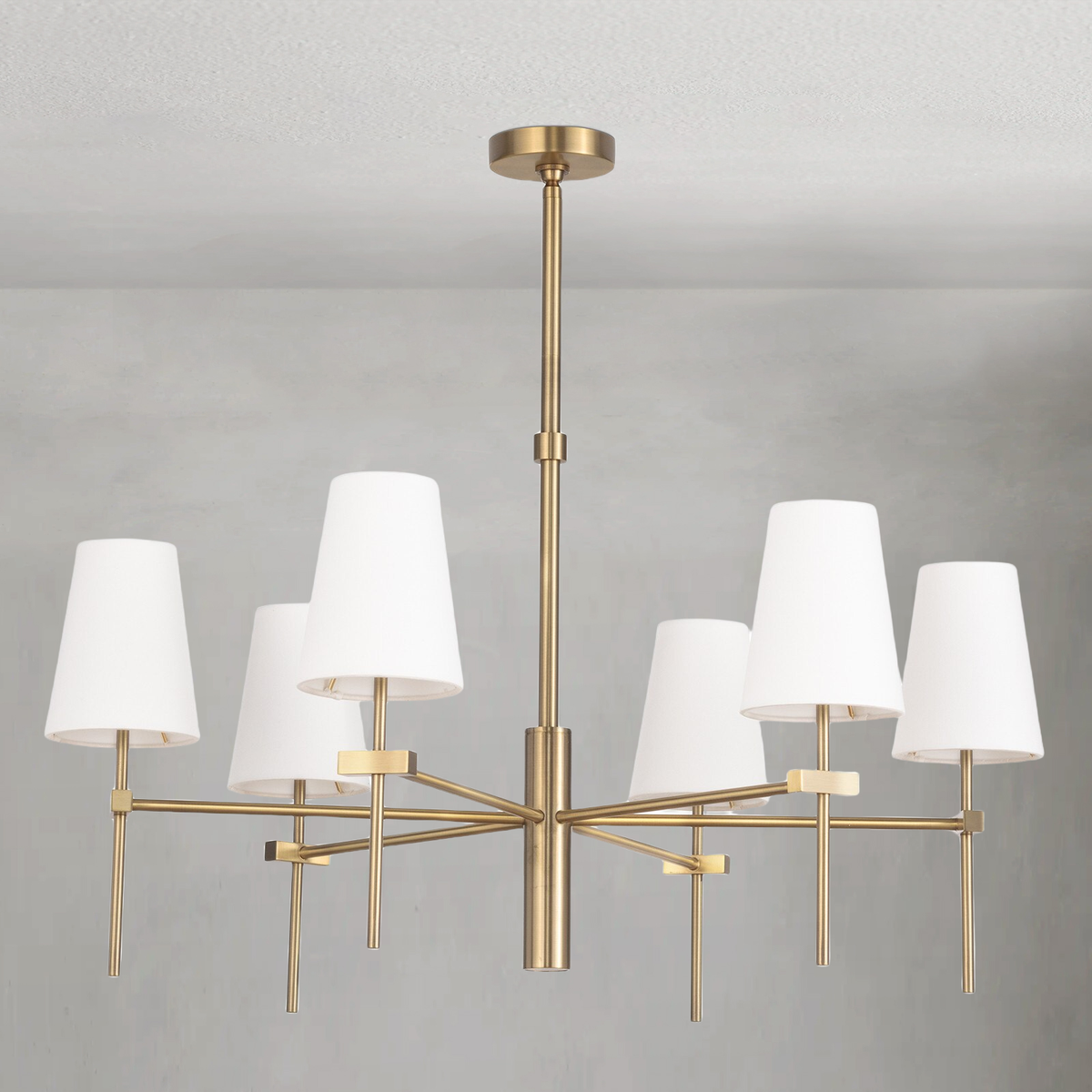 Tiered Linen Shade Natural Brass Chandelier