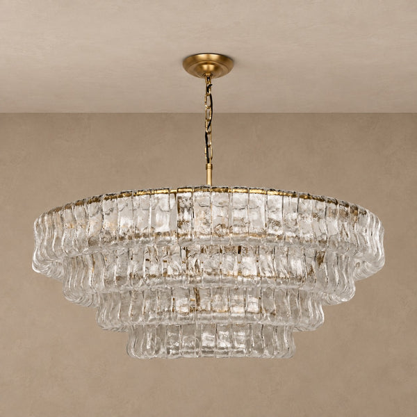 Tiered Long-Drop Candelabra Glass and Brass Chandelier