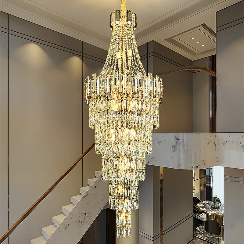 Tiered Long Drop Crystal Cluster Chandelier
