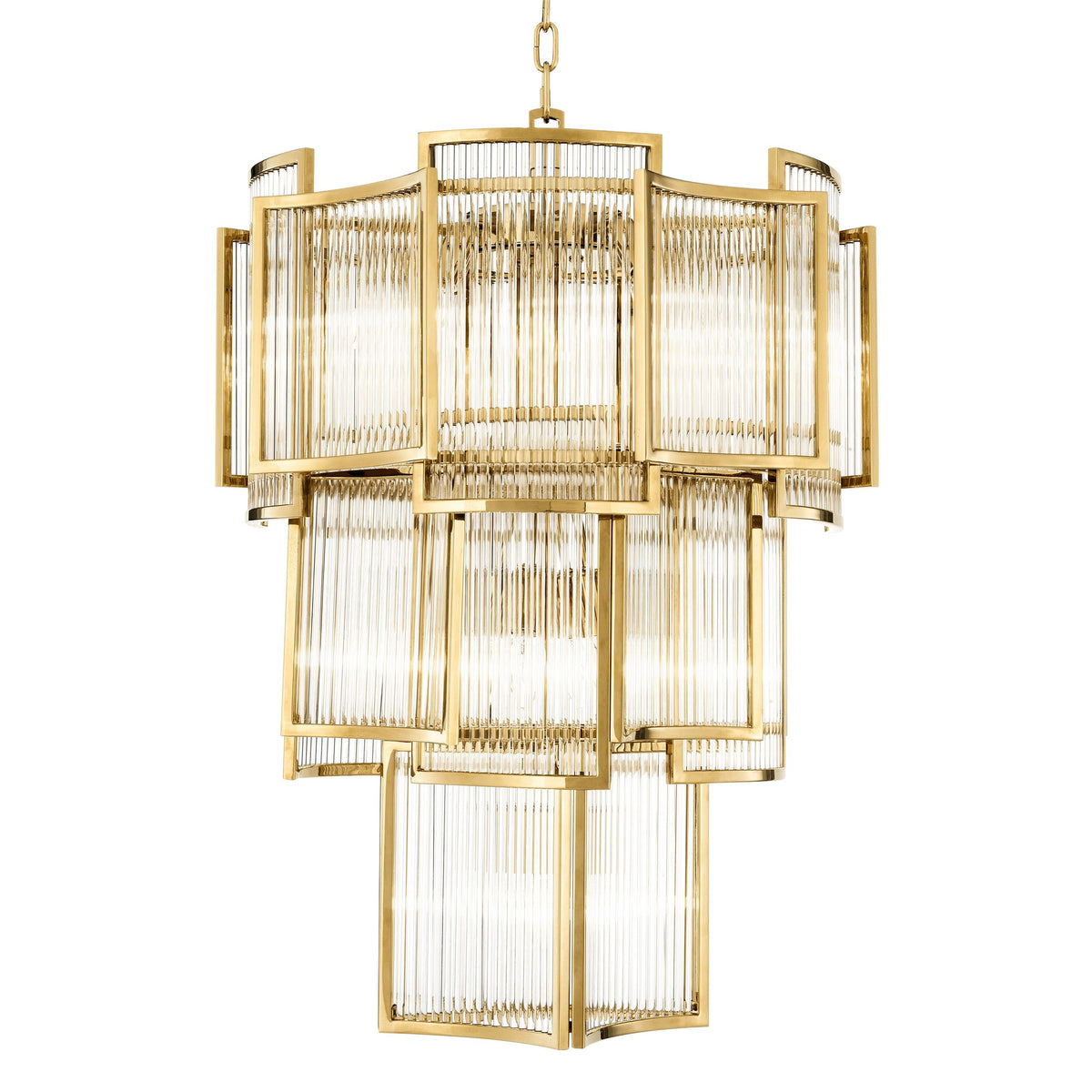 Tiered Metal and Glass Rod Chandelier