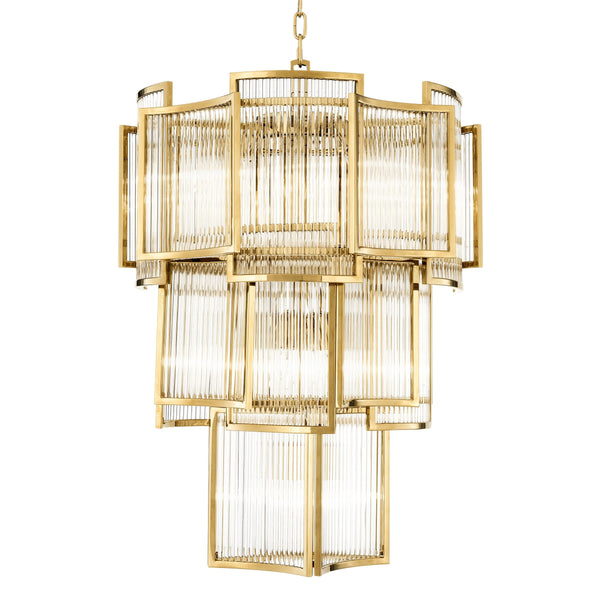 Tiered Metal and Glass Rod Chandelier