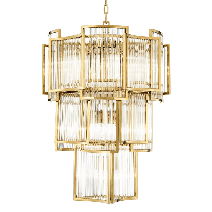 Tiered Metal and Glass Rod Chandelier
