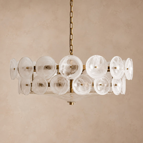 Tiered Milk Glass Disc and Steel Chandelier