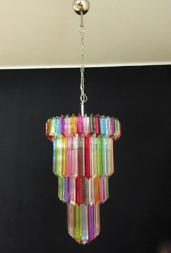 Tiered Multicolor Crystal Prism Iron and Brass Chandelier