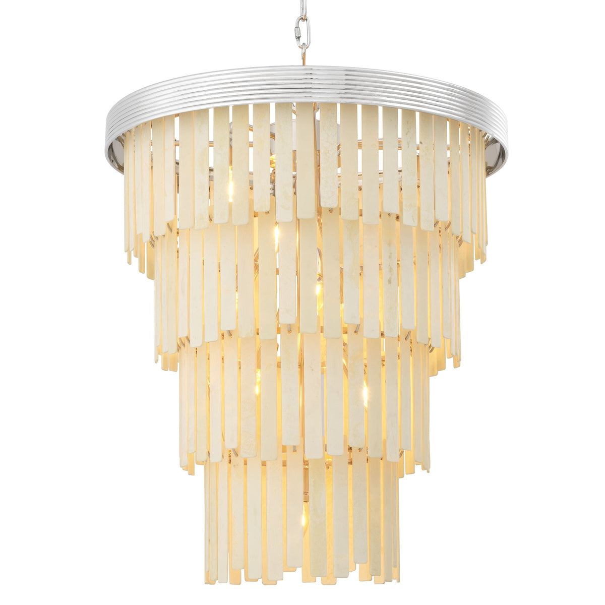 Tiered Nickel Chandelier with Faux Bone Diffusers