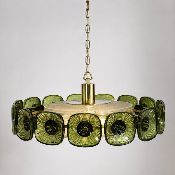 Tiered Olive Glass Tile Drum Chandelier