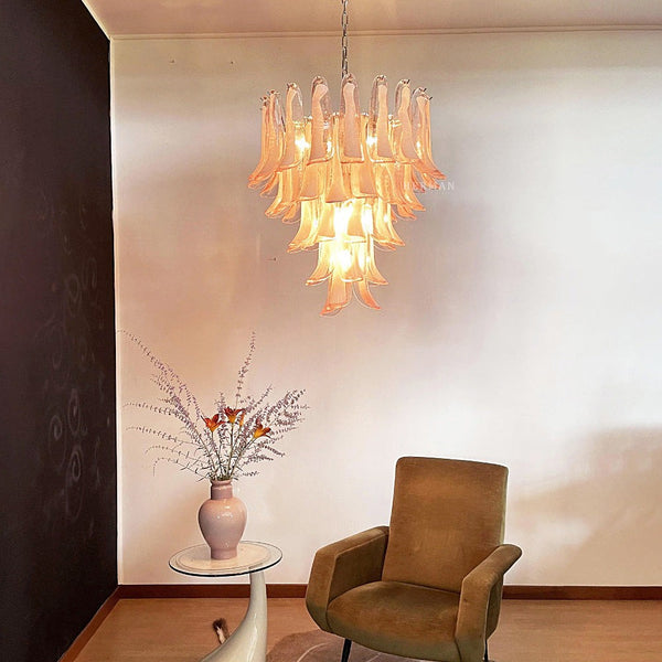 Tiered Pink and White Glass Petal Chandelier