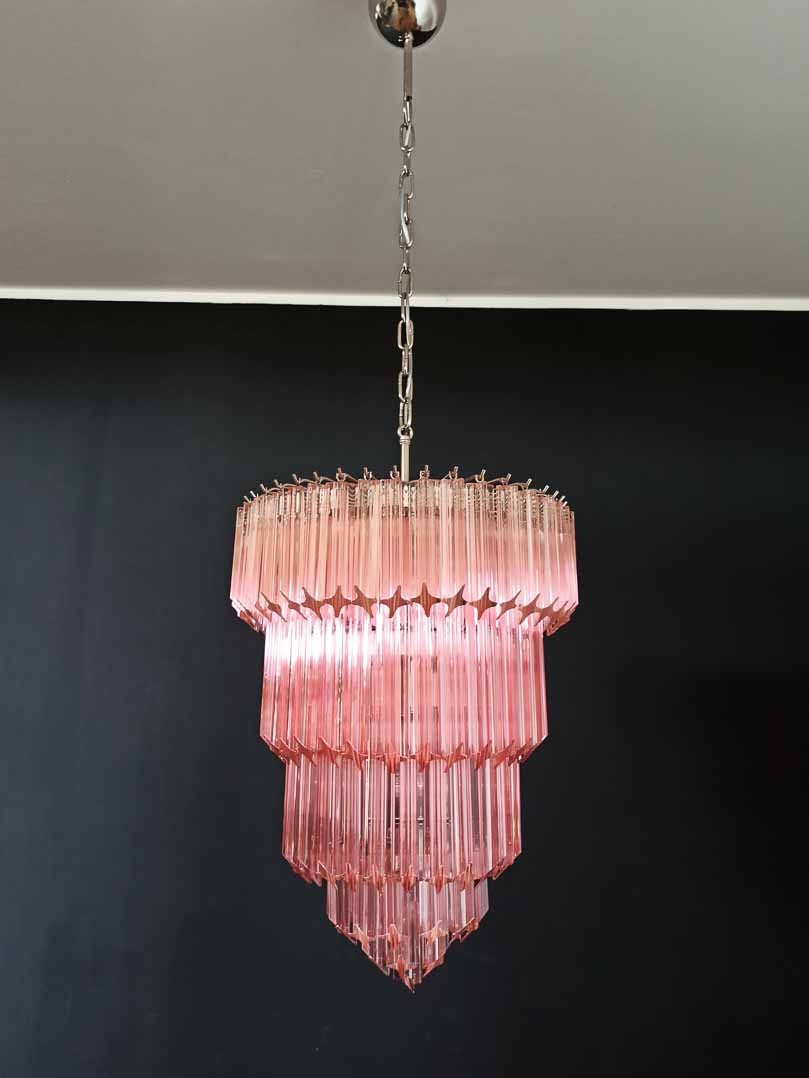 Tiered Pink Crystal Prism Chandelier