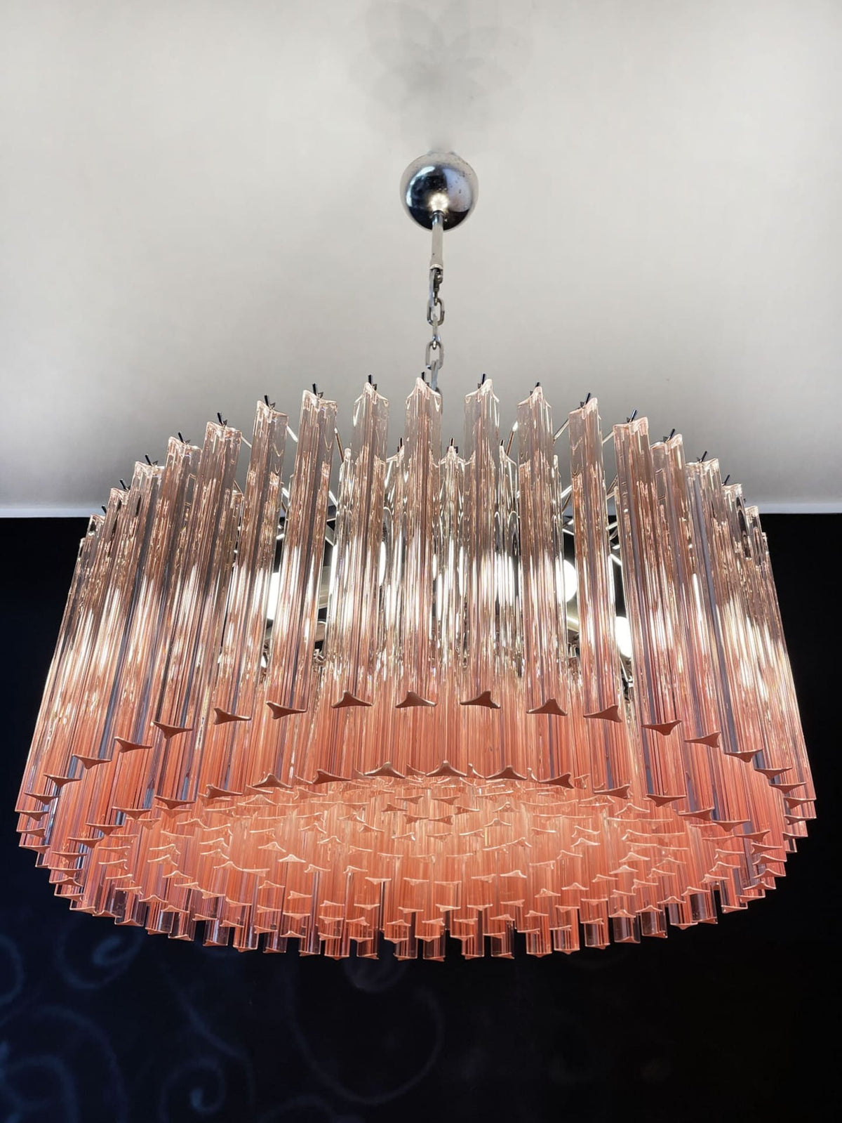 Tiered Pink Crystal Prism Round Chandelier