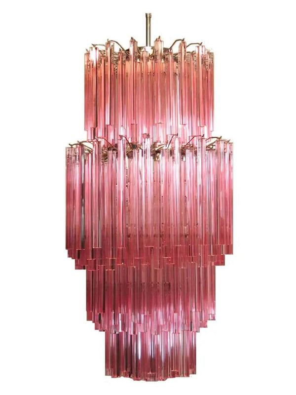 Tiered Pink Glass Prism Iron Chandelier