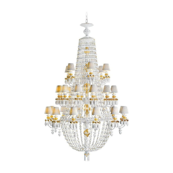 Tiered Porcelain Cluster Chandelier with Gold Frame