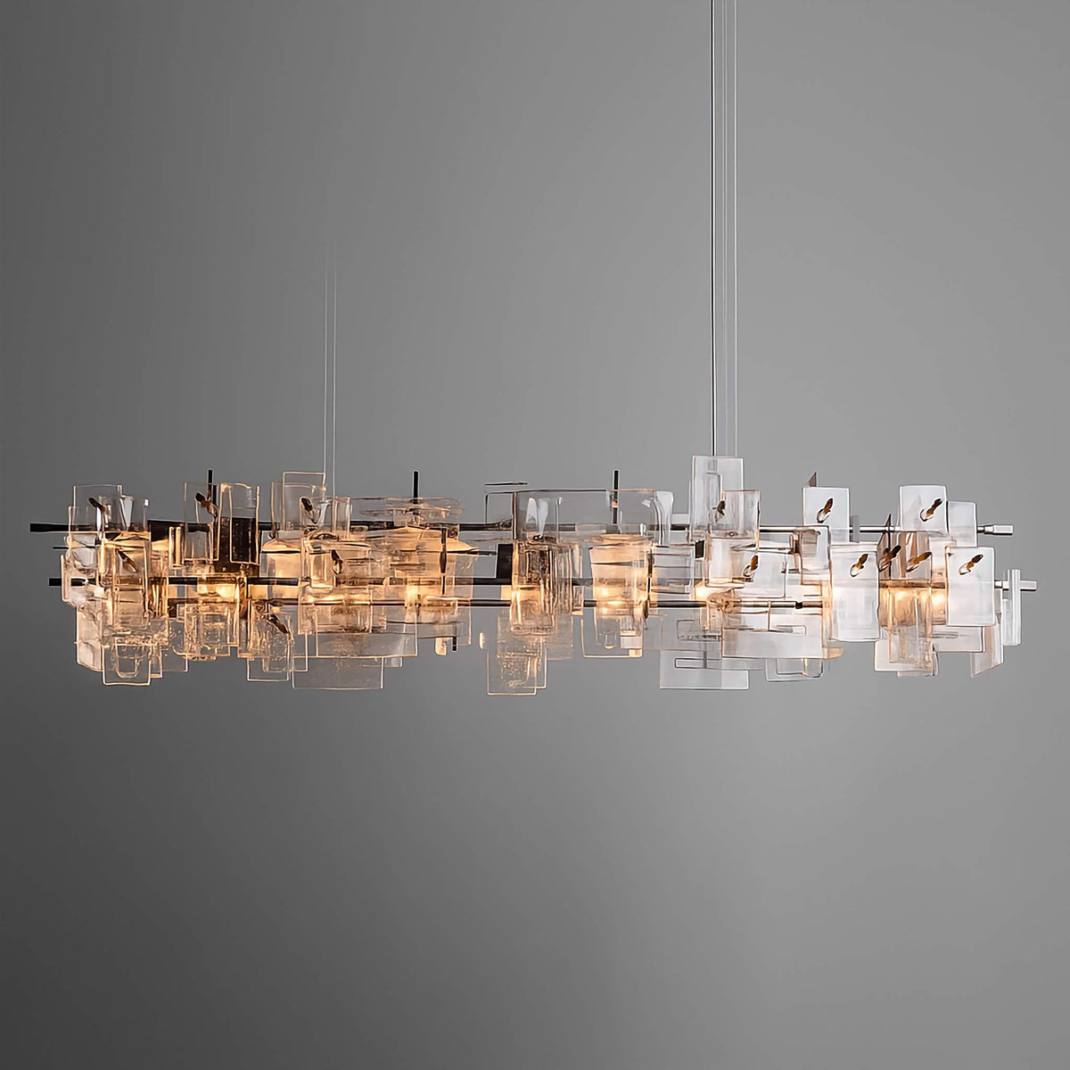 Tiered Prismatic Glass Linear Brass Chandelier