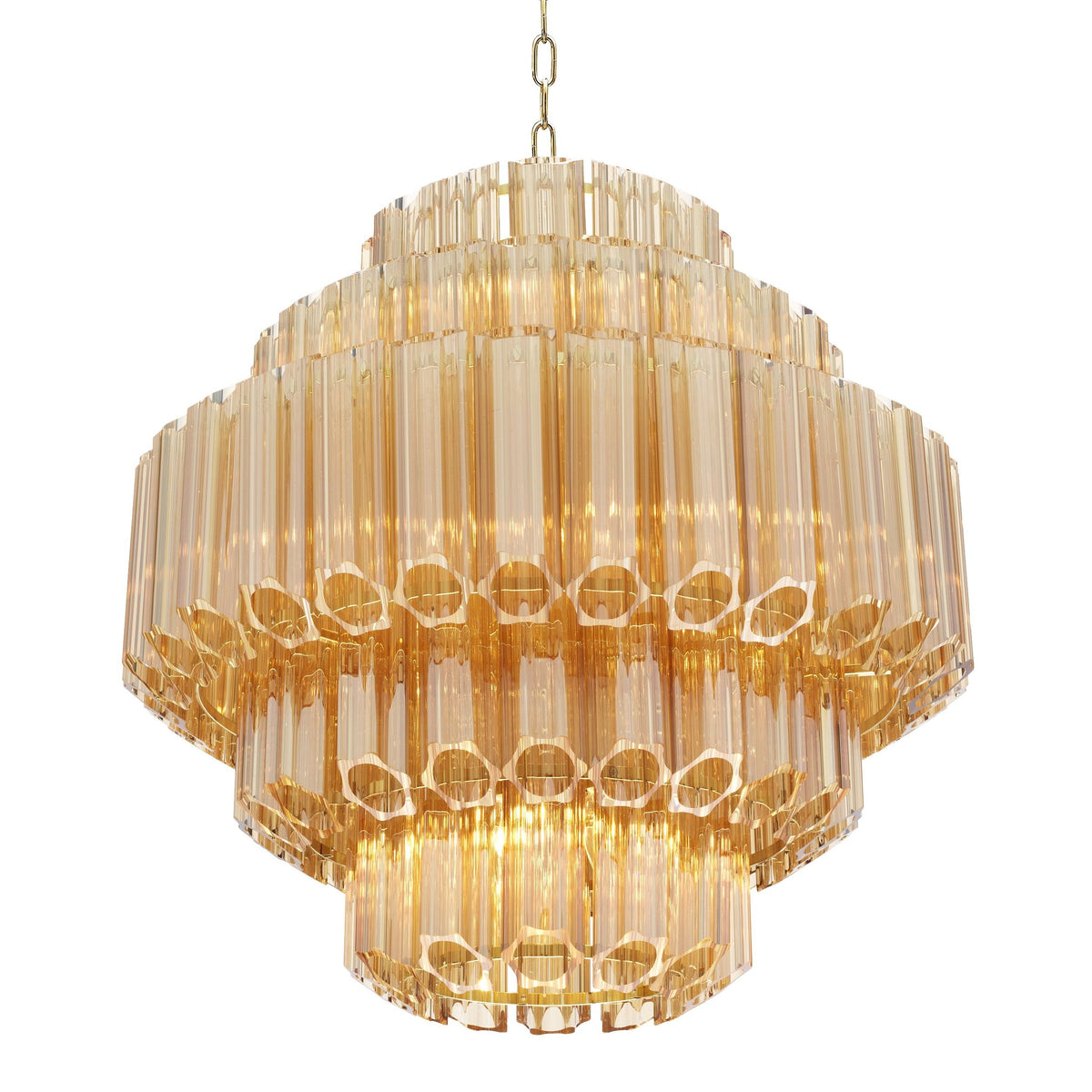 Tiered Ribbed Gold Glass Tube Chandelier