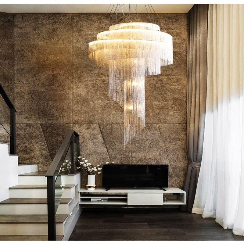 Tiered Ring Cascading Aluminum Chain Chandelier