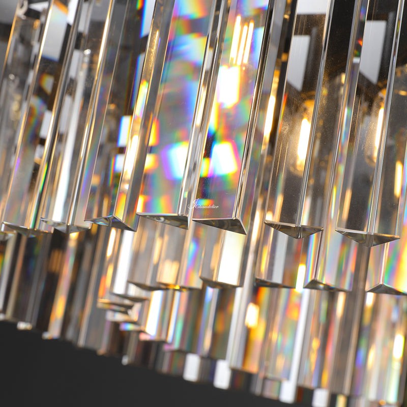 Tiered Ring Faceted Crystal and Iron Chandelier