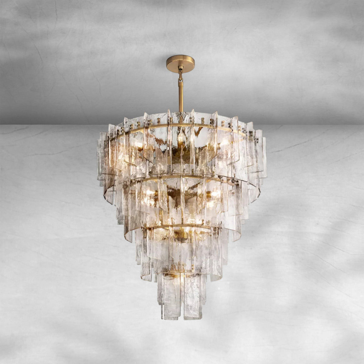 Tiered Rippled Cast Glass Globe Chandelier