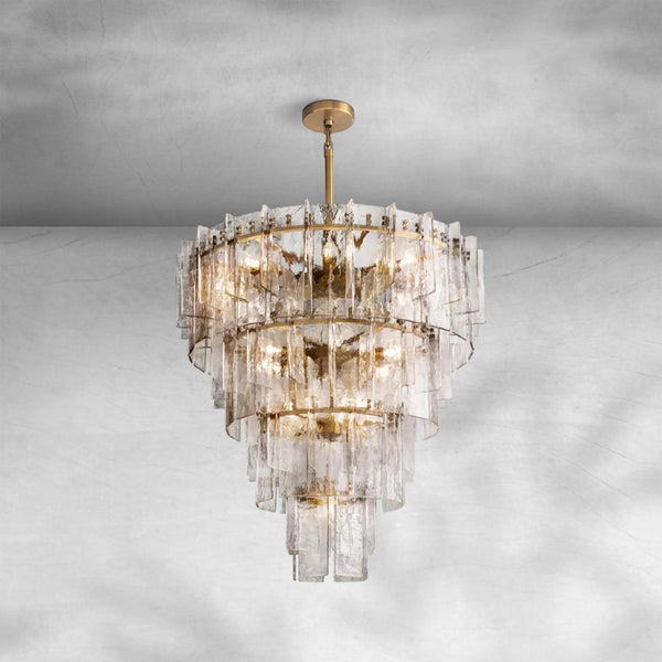 Tiered Rippled Cast Glass Globe Chandelier