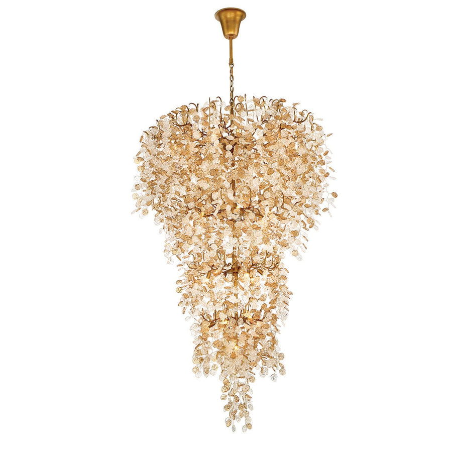 Tiered Rippled Glass Wafer and Gold Chandelier