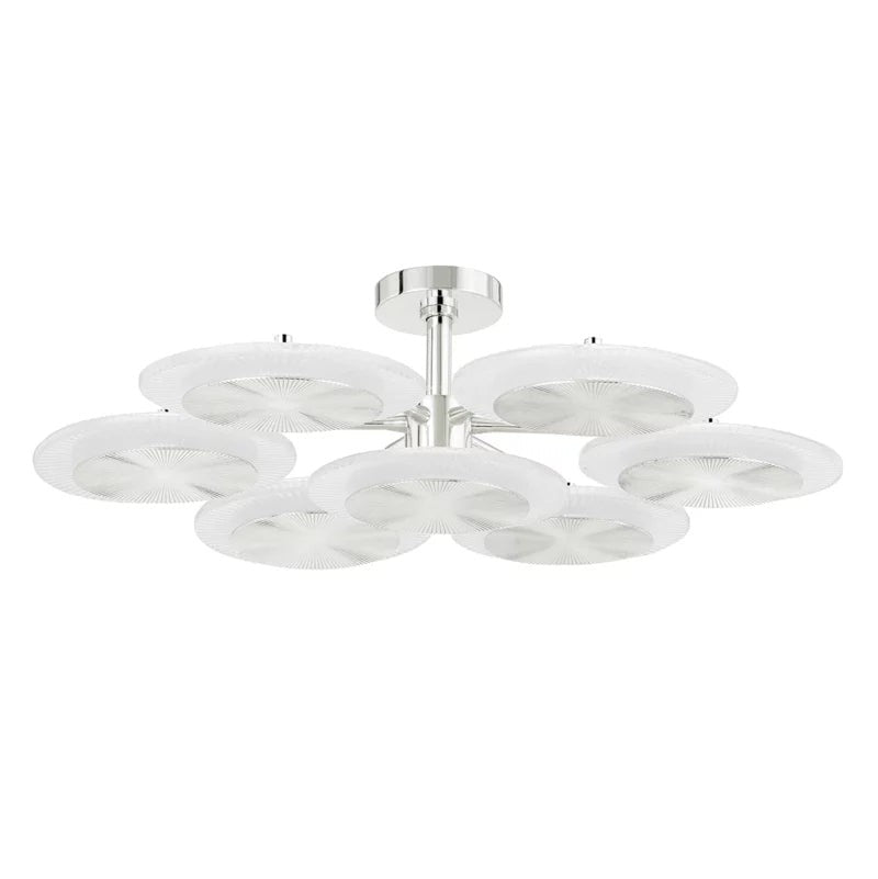 Tiered Rippled Metal and Ice Glass Disk Chandelier