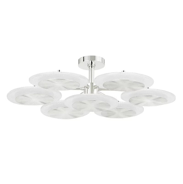 Tiered Rippled Metal and Ice Glass Disk Chandelier
