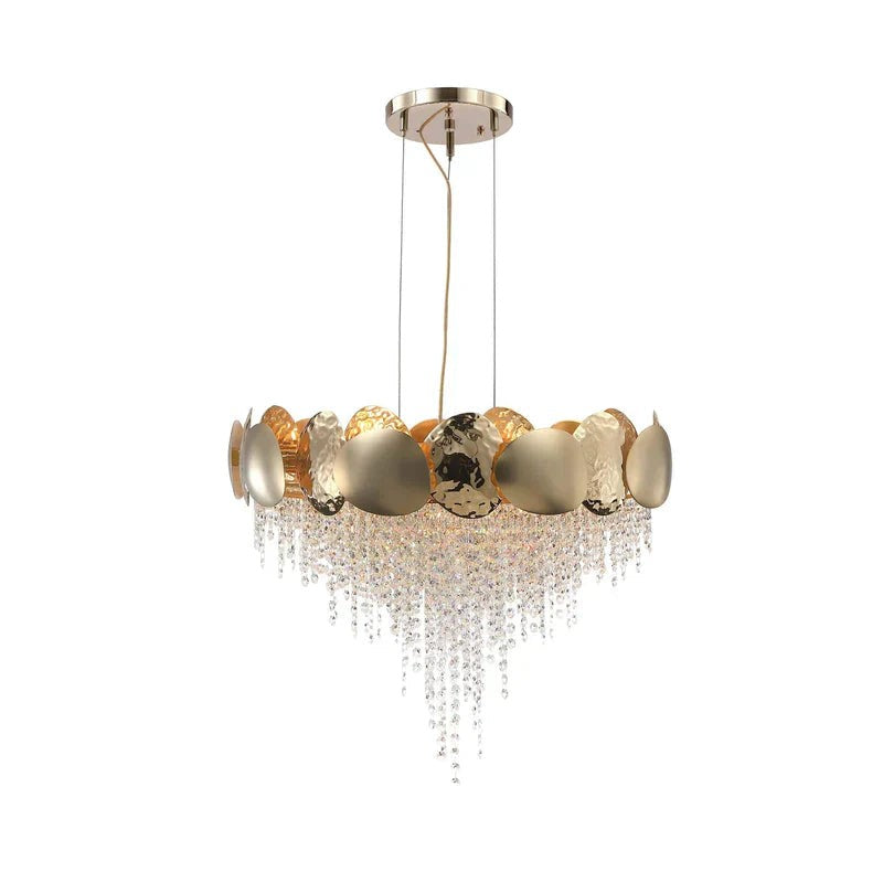 Tiered Round Brass and Clear Crystal Chandelier
