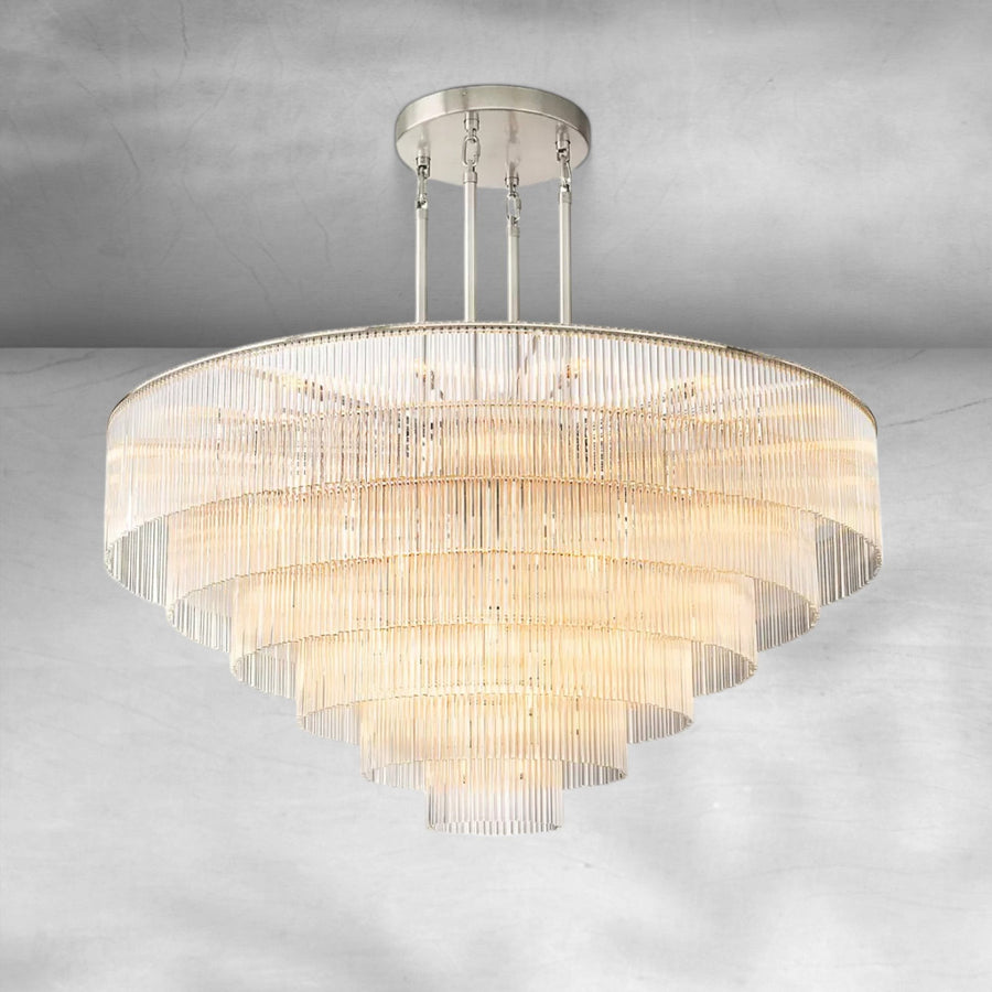 Tiered Round Brass and Crystal Chandelier