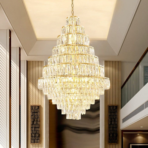 Tiered Round Crystal and Brass Cluster Chandelier