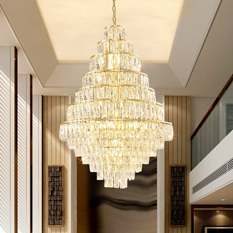 Tiered Round Crystal and Brass Cluster Chandelier