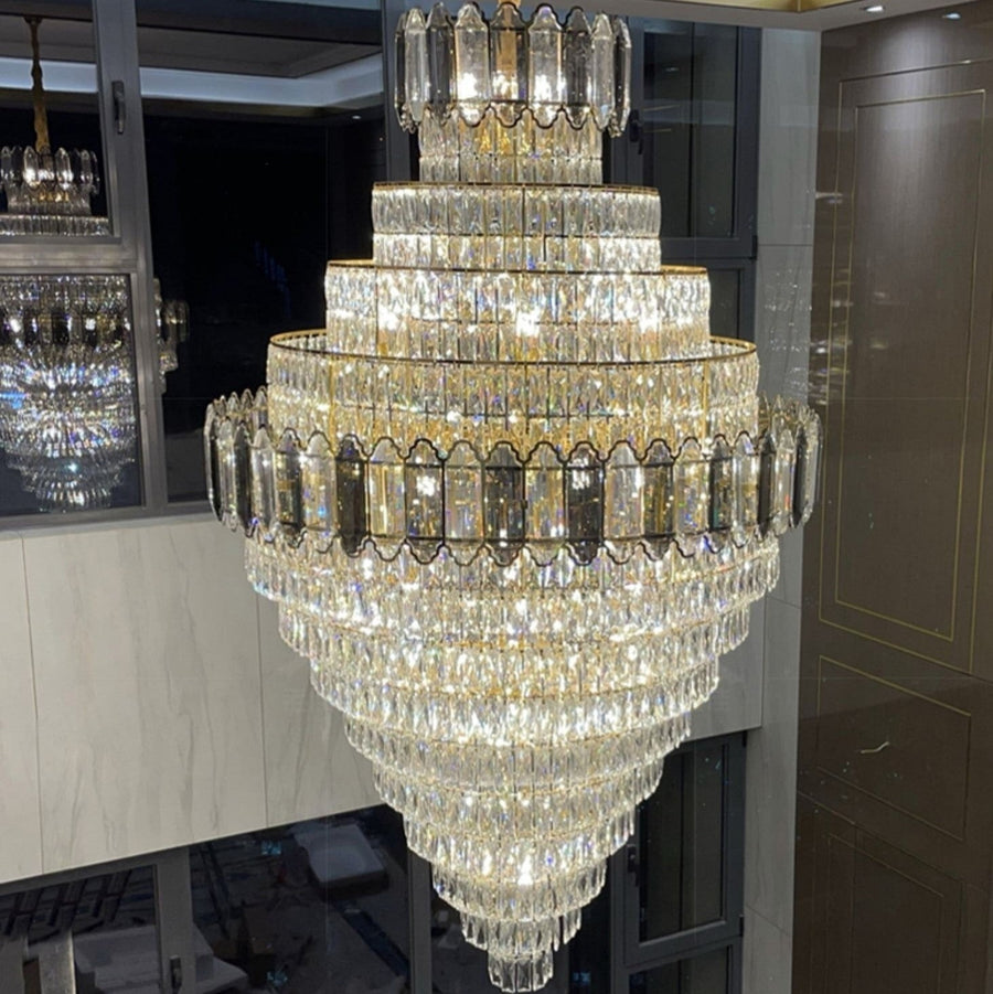 Tiered Round Crystal and Gold Metal Chandelier