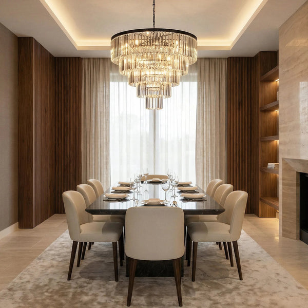 Tiered Round Crystal and Iron Chandelier