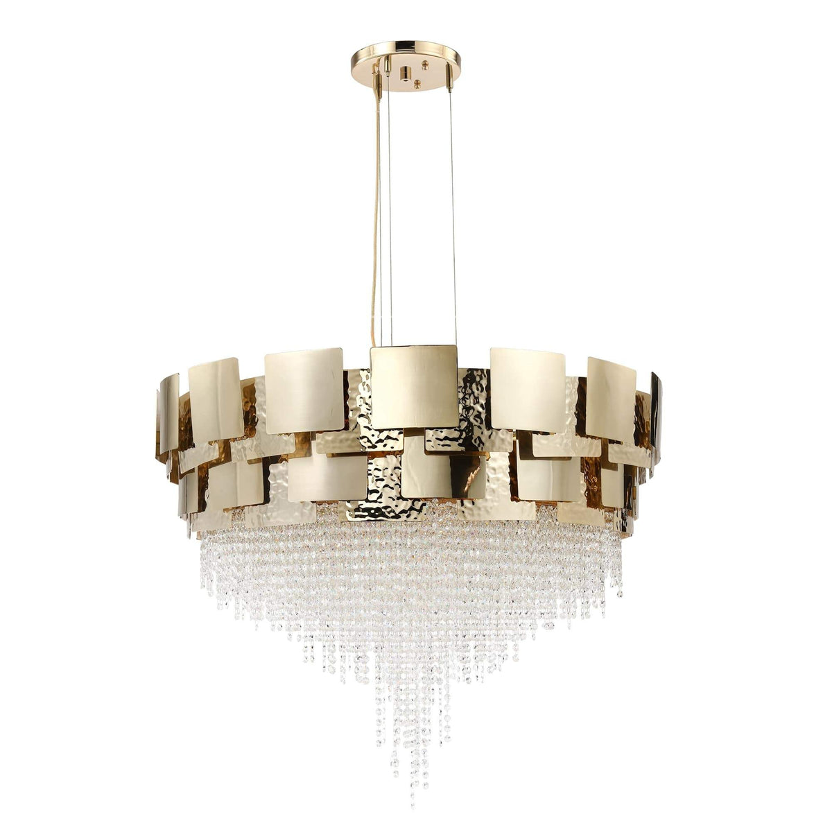 Tiered Round Crystal Bead and Brass Chandelier