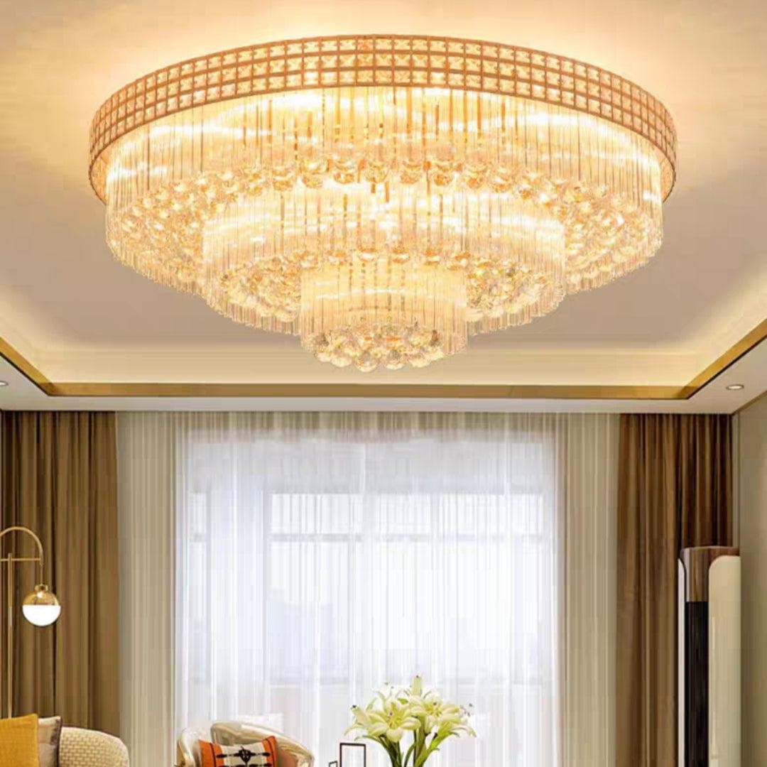 Tiered Round Crystal Bead Iron Flush Mount