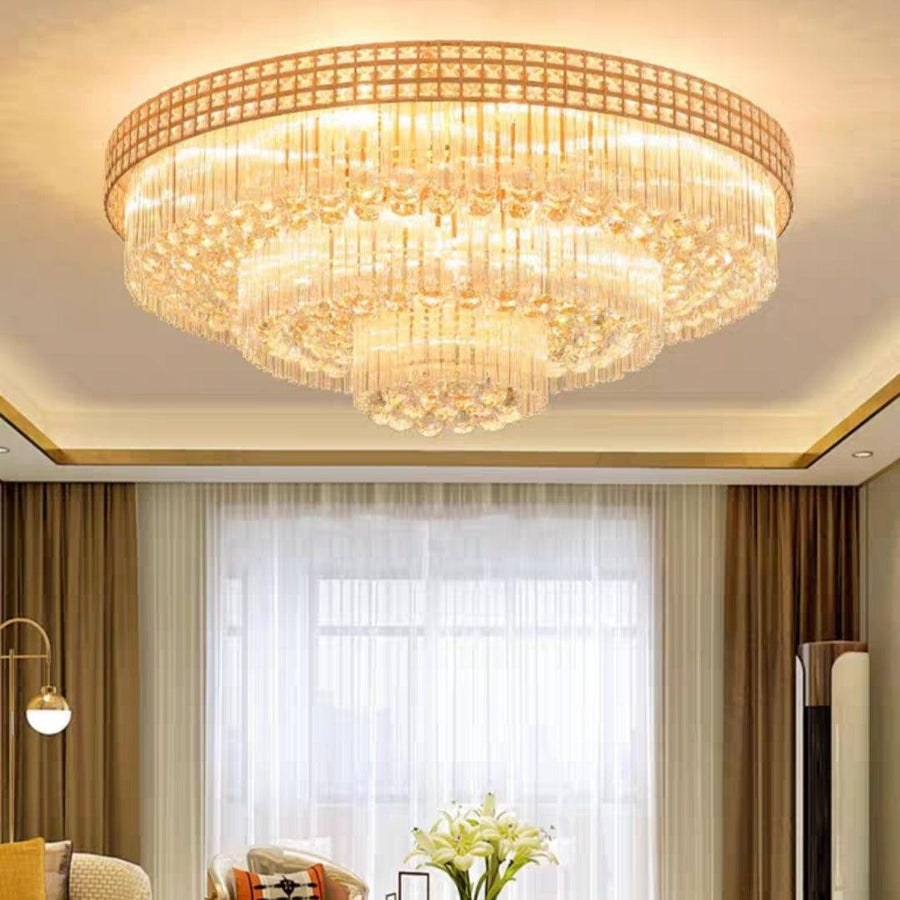 Tiered Round Crystal Bead Iron Flush Mount