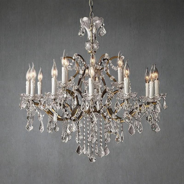Tiered Round Crystal Cascade Brass Chandelier