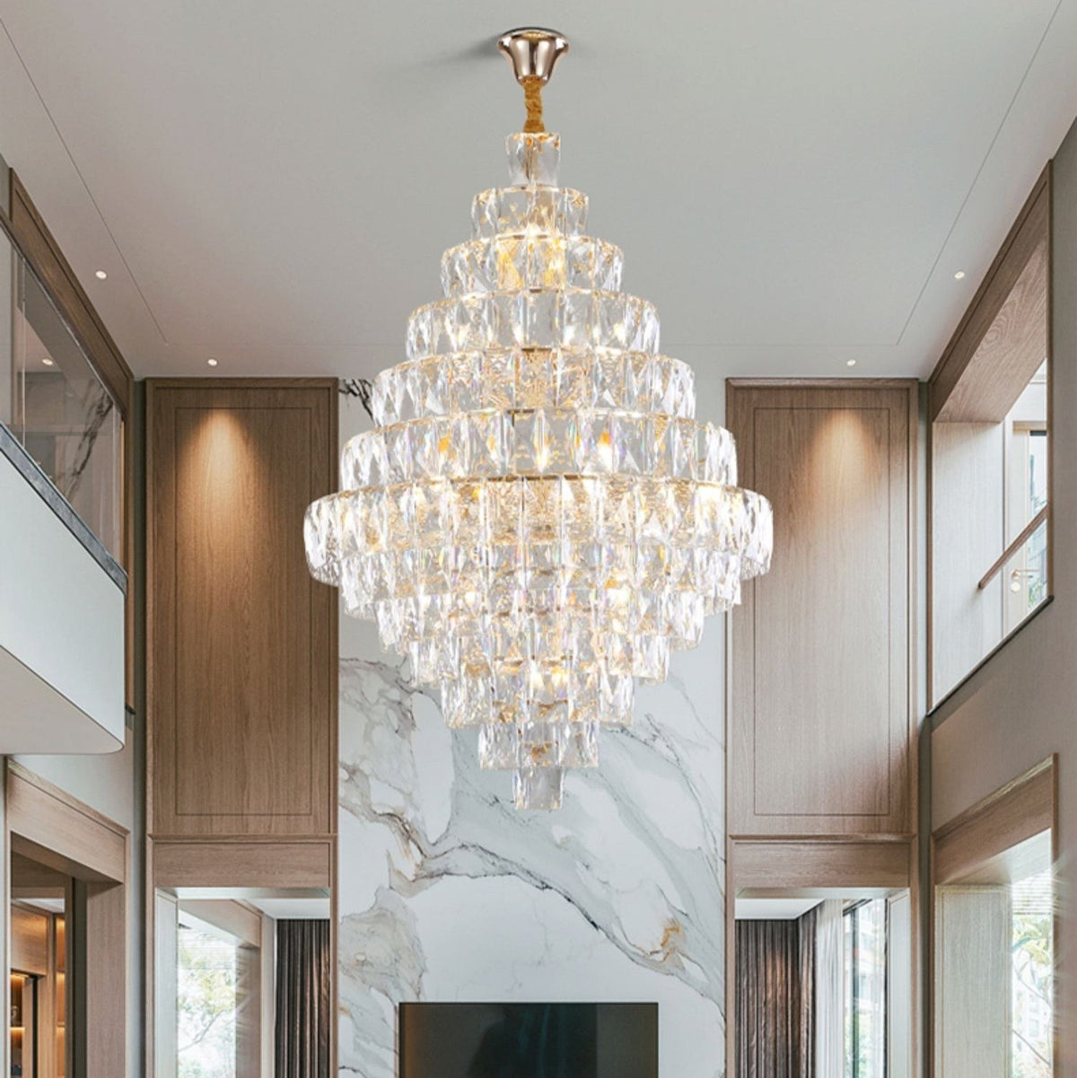 Tiered Round Faceted Crystal Globe Chandelier