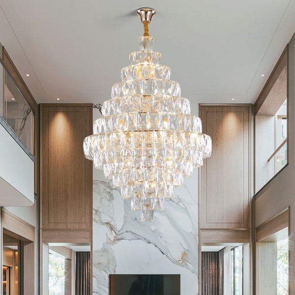 Tiered Round Faceted Crystal Globe Chandelier