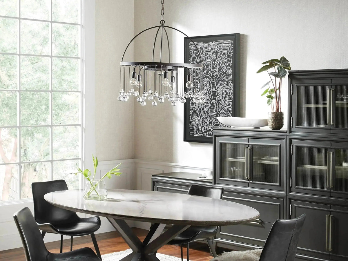Tiered Round Iron Cage Crystal Drop Chandelier