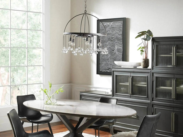 Tiered Round Iron Cage Crystal Drop Chandelier