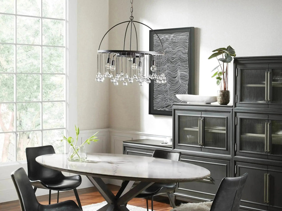 Tiered Round Iron Cage Crystal Drop Chandelier