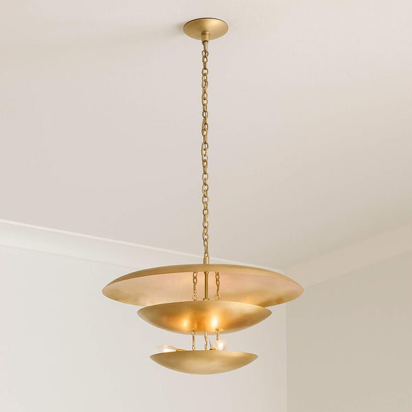 Tiered Satin Brass Shade Cluster Pendant